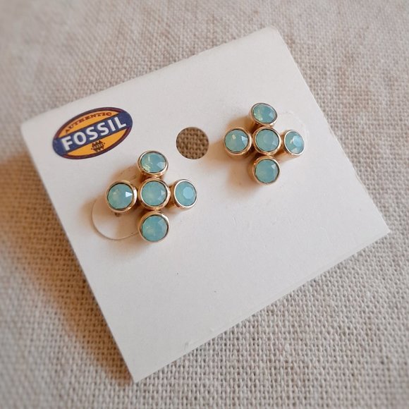 Fossil Cross- X Turquoise Tone Faceted Gold Tone Post Earrings - Picture 2 of 4